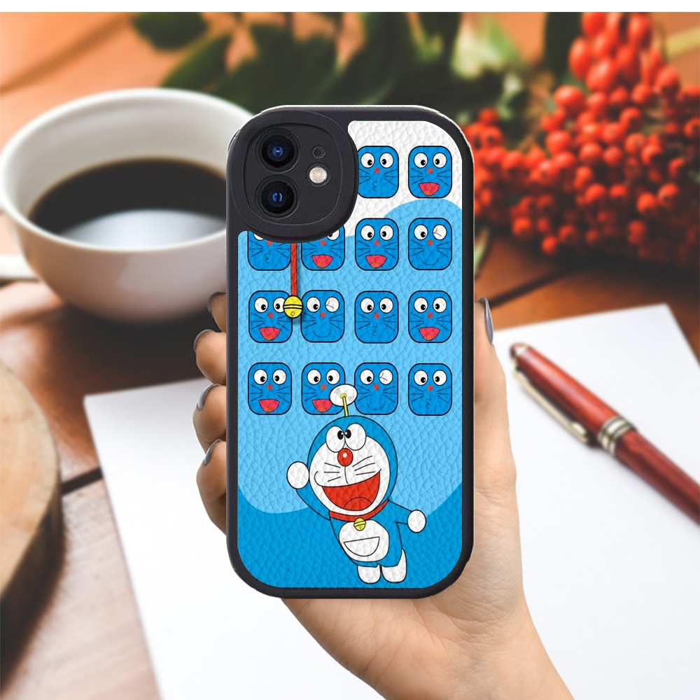 Ốp lưng Iphone XS/11 Pro/12 Pro/14 Pro Max/13/...dẻo đen vân da viền bảo vệ camera hình Doremon