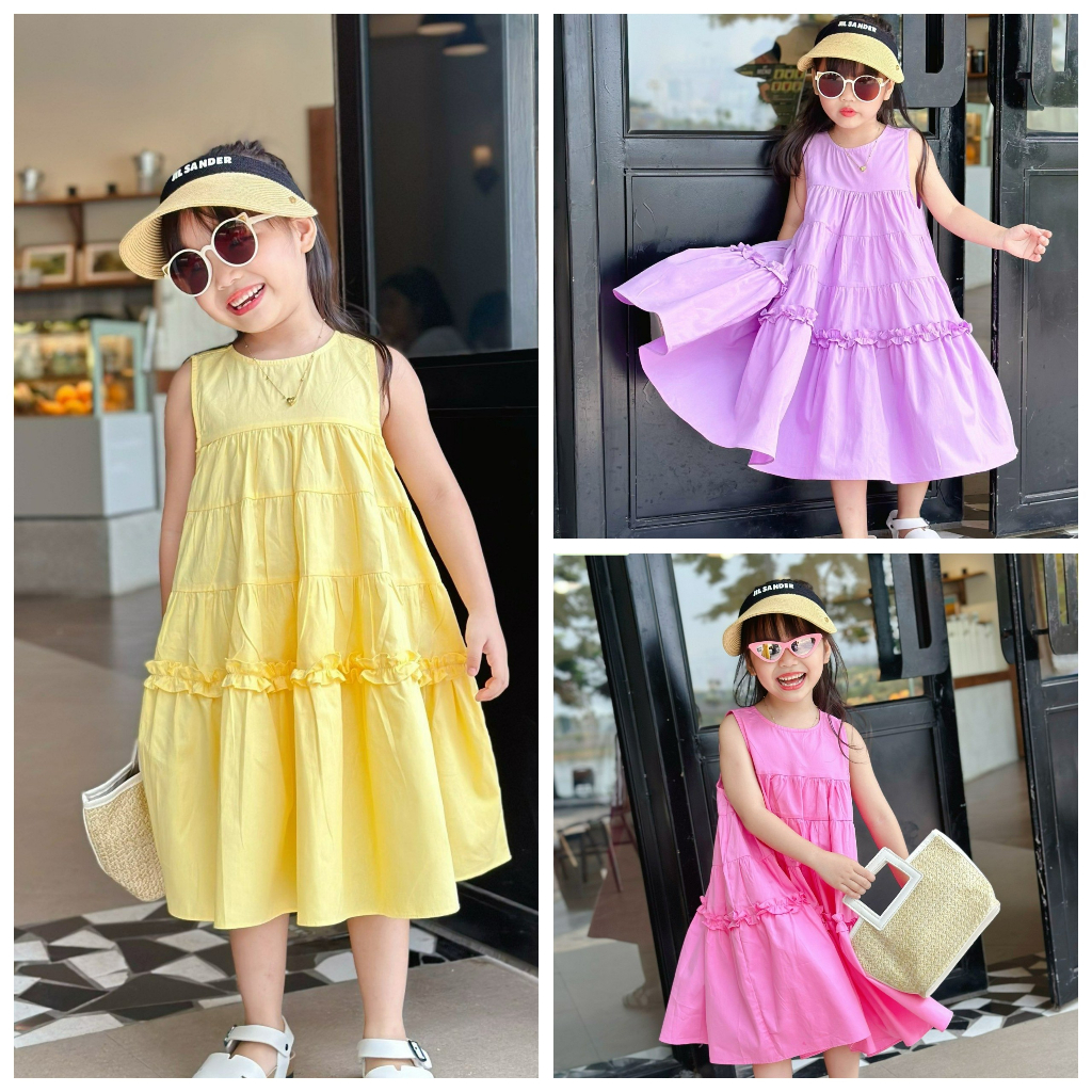 Đầm váy maxi đi biển đi du lịch bé gái❤️Đầm sát nách 5 tầng xoè rộng❤️size 1-10Y(10-40 ký)❤️kèm quà xinh cho bé