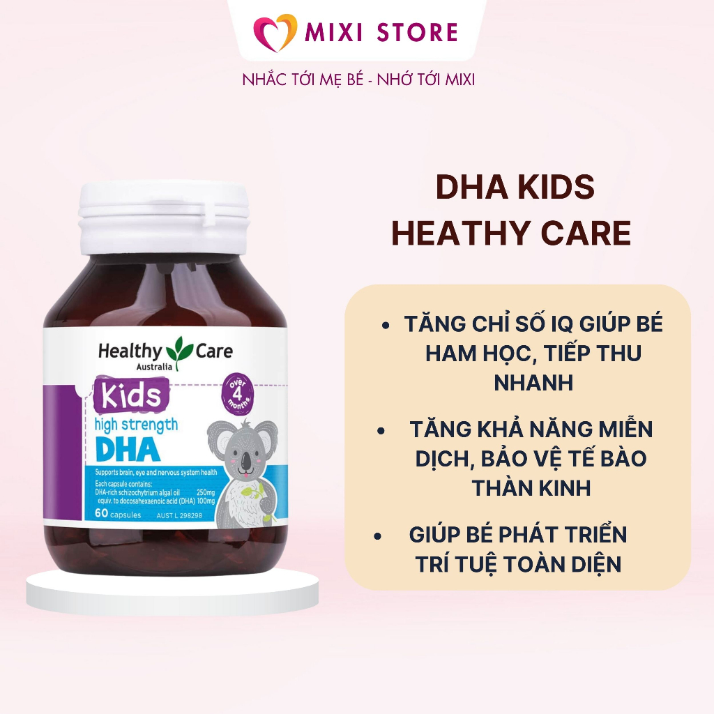 Viên uống bổ sung DHA Kids Healthy Care cho Bé từ 4 tháng tuổi 60 viên Úc