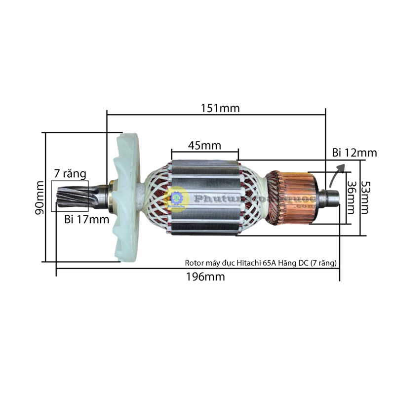 Rotor Máy Đục Bê Tông Hitachi 65A - PH65A Hoặc Các Dòng Máy Đục 30ly Cùng Thông Số
