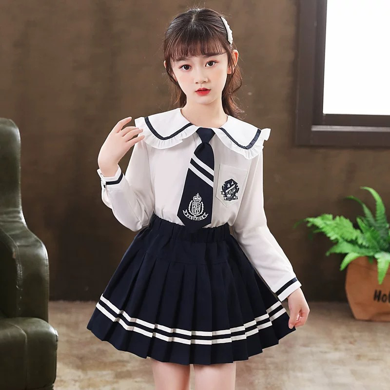 Bộ đồng học sinh kiểu cổ sen nhọn bèo bé gái từ 17kg đến 57kg