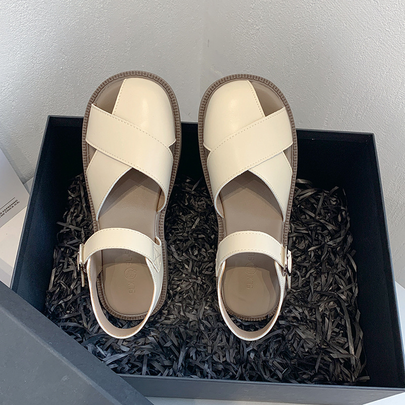 Giày sandal Rọ nữ 2 NAN chéo bản to da mềm đế bệt