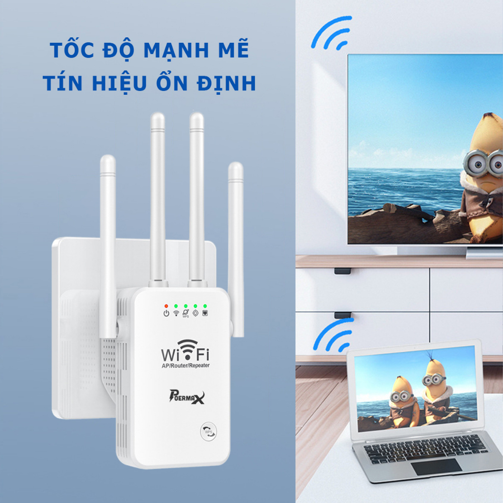 Bộ kích wifi Poermax W4 300Mbps có cổng cắm LAN Và Wifi
