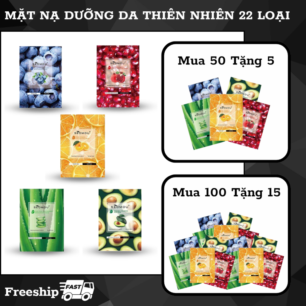 [1K 1 Miếng] Mặt Nạ Giấy Dưỡng Da Với 22 Loại Khác Nhau