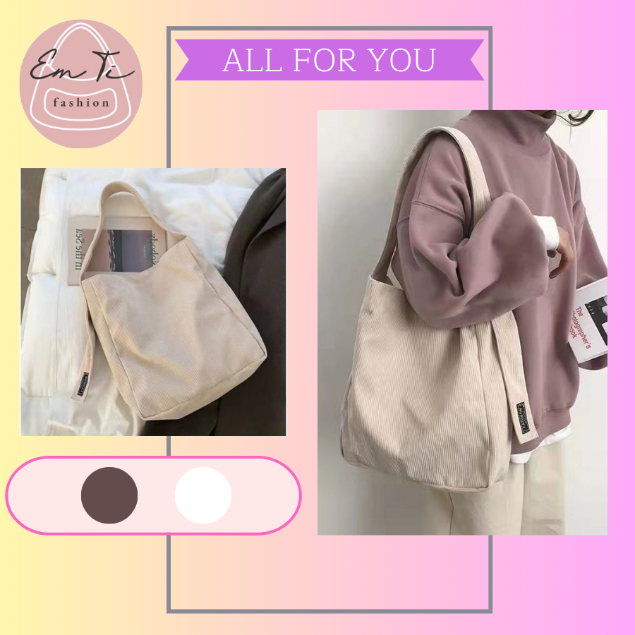 Túi đeo vai vải nhung cỡ lớn Túi Tote kiểu dáng Retro Hàn Quốc thời trang