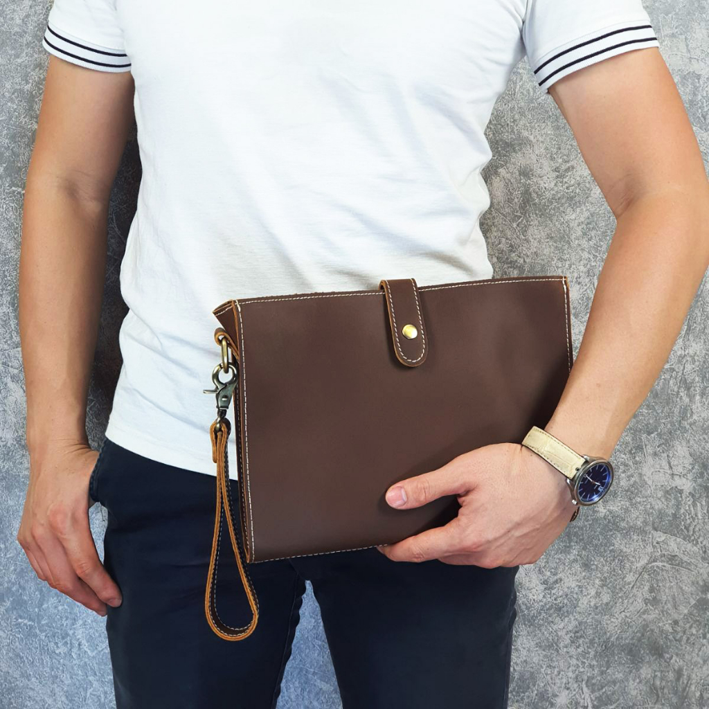 Túi đeo chéo nam da bò sáp kết hợp Clutch cầm tay TD127LEA  - 100% da thật, BH 3 năm