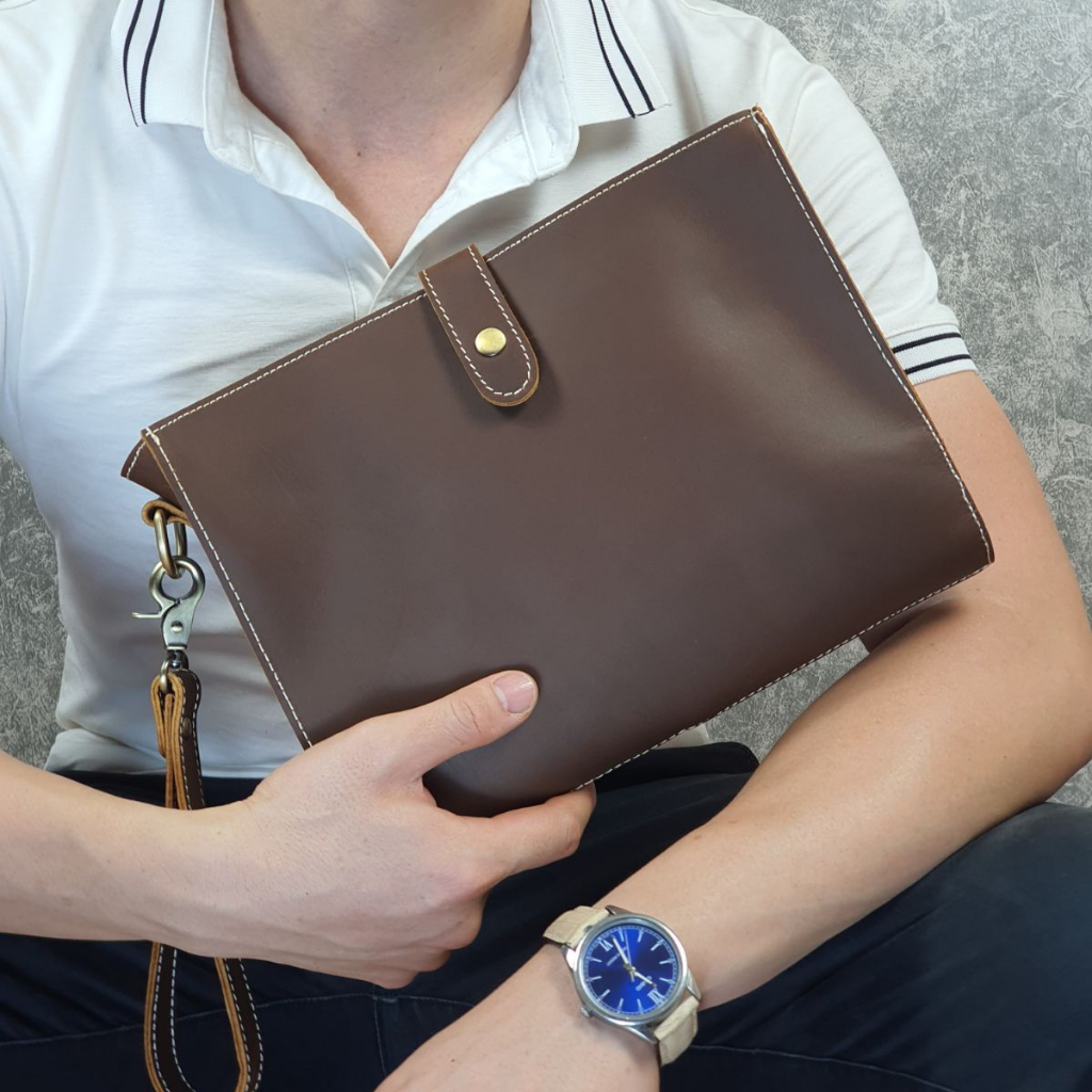 Túi đeo chéo nam da bò sáp kết hợp Clutch cầm tay TD127LEA  - 100% da thật, BH 3 năm
