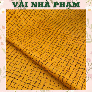 Vải lụa 75d caro nền vàng cát cháy-khổ 1.5m-vải nhà phạm