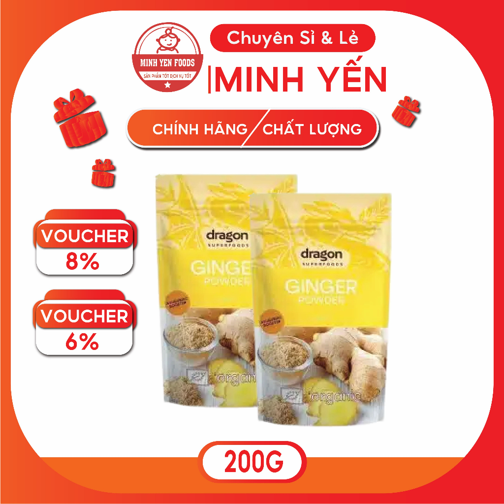 Bột gừng nguyên chất hữu cơ Dragon Superfoods 200g - Ginger