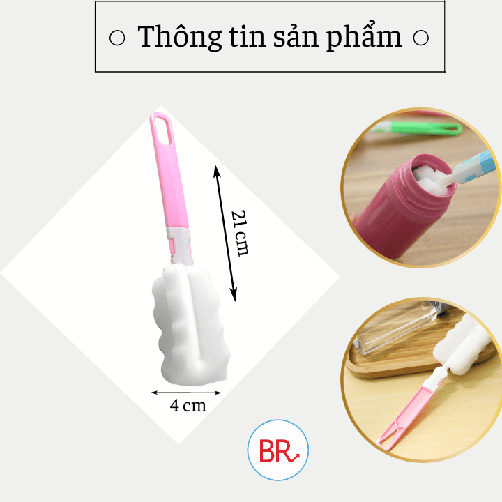 Cọ rửa cốc, rửa bình sữa bọt biển mút trắng- Dụng cụ rửa chén cốc, bình sữa đa năng- Br 02012