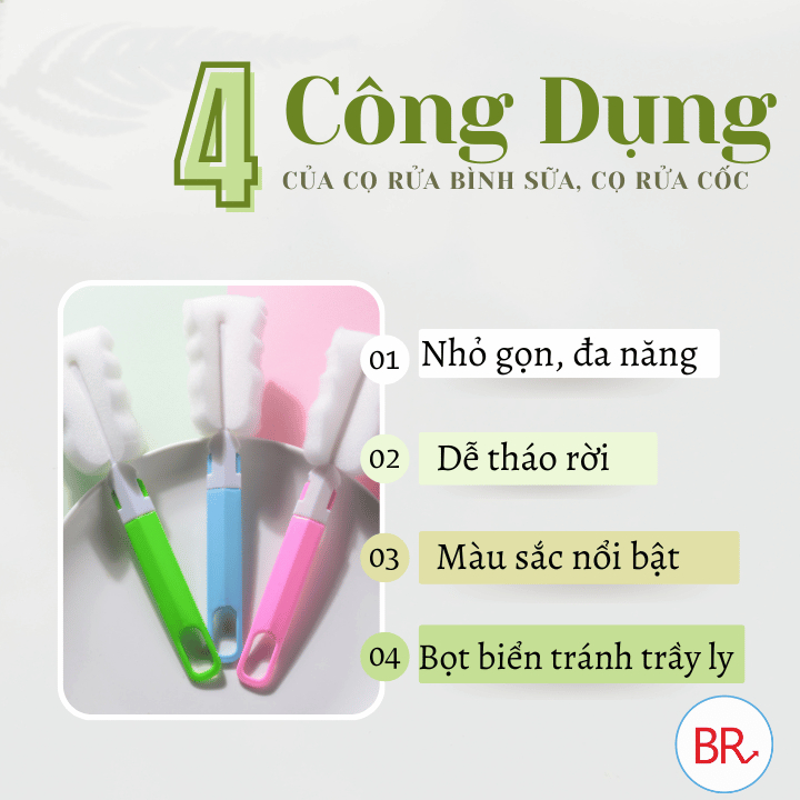 Cọ rửa cốc, rửa bình sữa bọt biển mút trắng- Dụng cụ rửa chén cốc, bình sữa đa năng- Br 02012