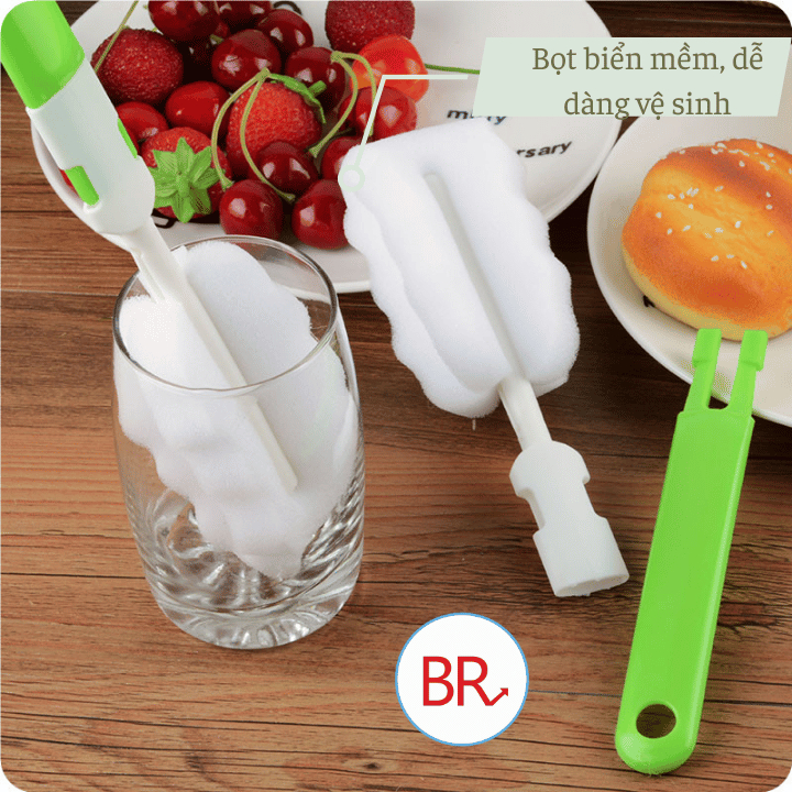 Cọ rửa cốc, rửa bình sữa bọt biển mút trắng- Dụng cụ rửa chén cốc, bình sữa đa năng- Br 02012