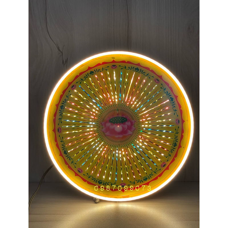 Đèn hào quang mica cơ neon hình hoa sen & hình chữ vạn