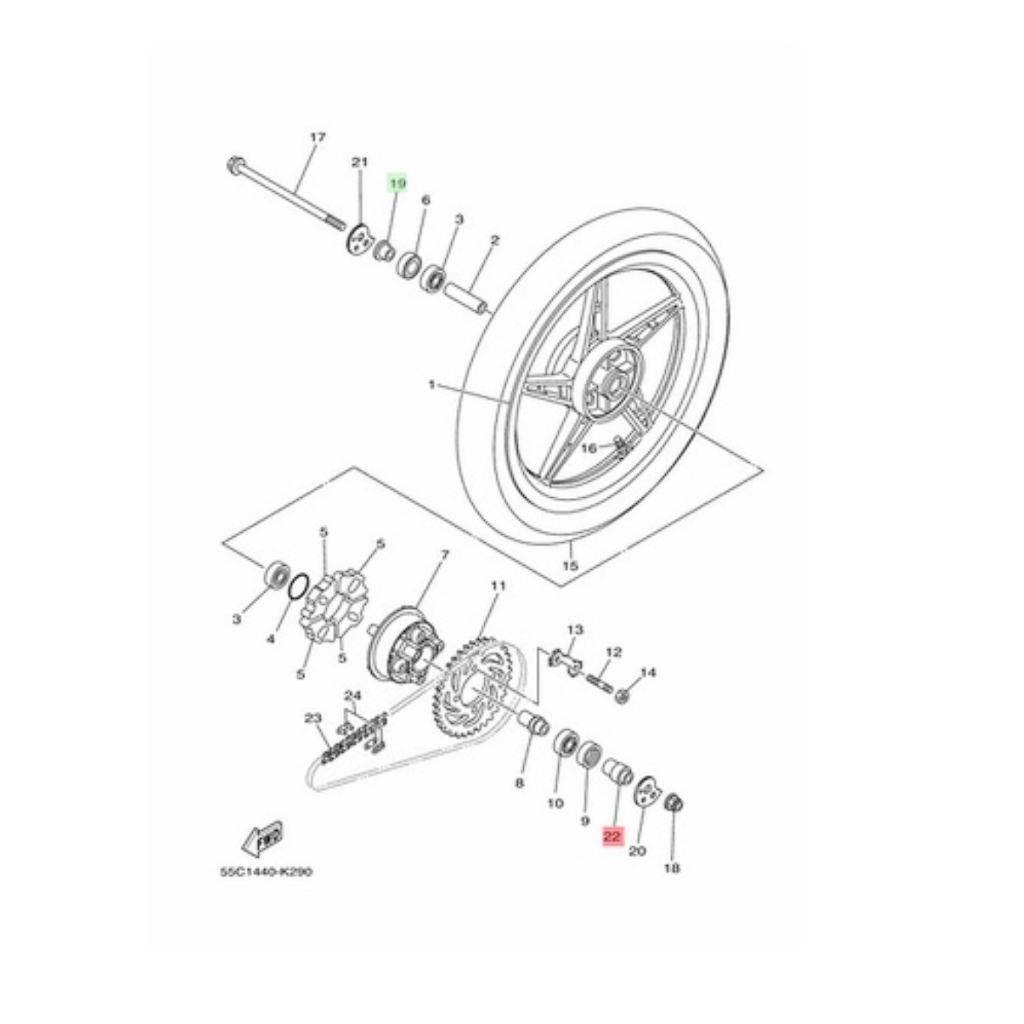 Cục canh bánh sau Exciter 135 2011-2014 đệm nhông sau Ex 135 5 số cục canh bên củ nhông cùi dĩa chính hãng Yamaha