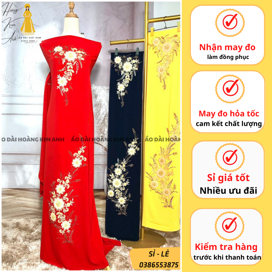 VẢI ÁO DÀI TRUNG NIÊN LỤA BẢO ANH ĐÍNH KẾT HOA BÔNG TRẮNG THỦ CÔNG HOÀNG KIM ANH, VẢI MAY ÁO DÀI CHO BÀ SUI GIA CÓ SỈ LẺ