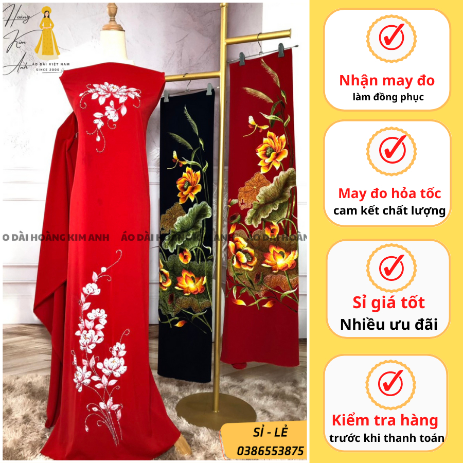 VẢI ÁO DÀI TRUNG NIÊN LỤA BẢO ANH ĐÍNH ĐÁ HOA CÚC ĐẠI ĐÓA THỦ CÔNG HOÀNG KIM ANH, VẢI MAY ÁO DÀI CHO BÀ SUI GIA SỈ LẺ