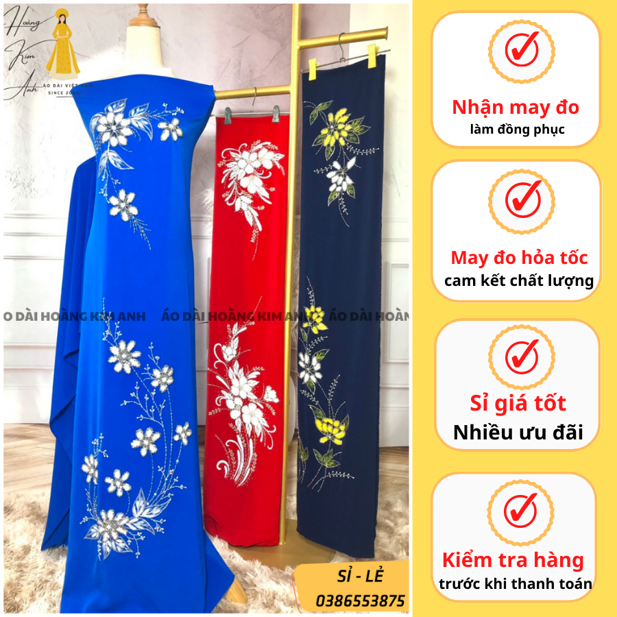 VẢI ÁO DÀI TRUNG NIÊN LỤA BẢO ANH ĐÍNH ĐÁ HOA CÚC HỌA MI THỦ CÔNG HOÀNG KIM ANH, VẢI MAY ÁO DÀI CHO BÀ SUI GIA CÓ SỈ LẺ