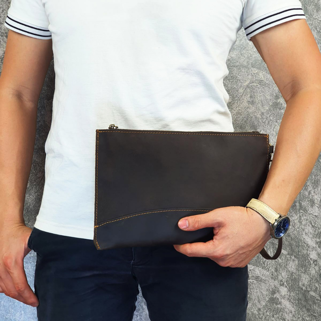 Clutch cầm tay nam da bò sáp CL152LEA  - 100% da bò thật, BH 3 năm