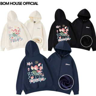 Áo khoác hoodie nam nữ in họa tiết Roumantic tulip nooci sau lưng cực cutte dáng dài tay phồng from rộng có mủ cực xịn