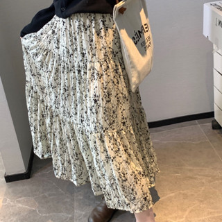 Chân váy hoa nhí nhăn cạp chun dáng dài QC cao cấp - Lumii