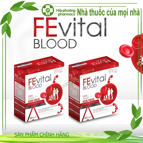 Siro sắt Fevital Blood - Hỗ trợ sản sinh hồng cầu, giảm nguy cơ thiếu máu do thiếu sắt - hộp 20 ống