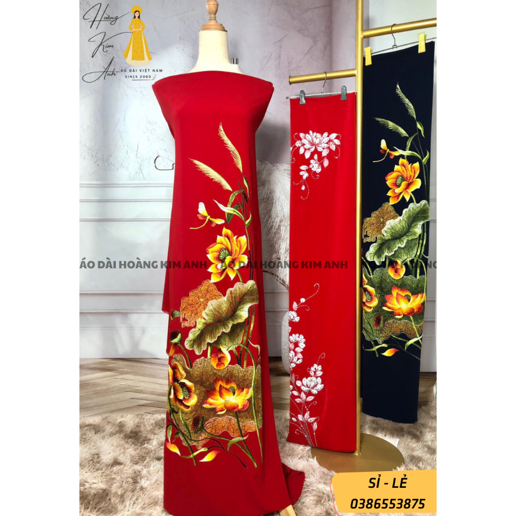 VẢI MAY ÁO DÀI VẢI LỤA MANGO THÊU LẮC TAY THỦ CÔNG HỌA TIẾT HOA SEN ĐỘC LẠ, HÀNG THIẾT KẾ CAO CẤP - MẪU LỤA MANGO 12