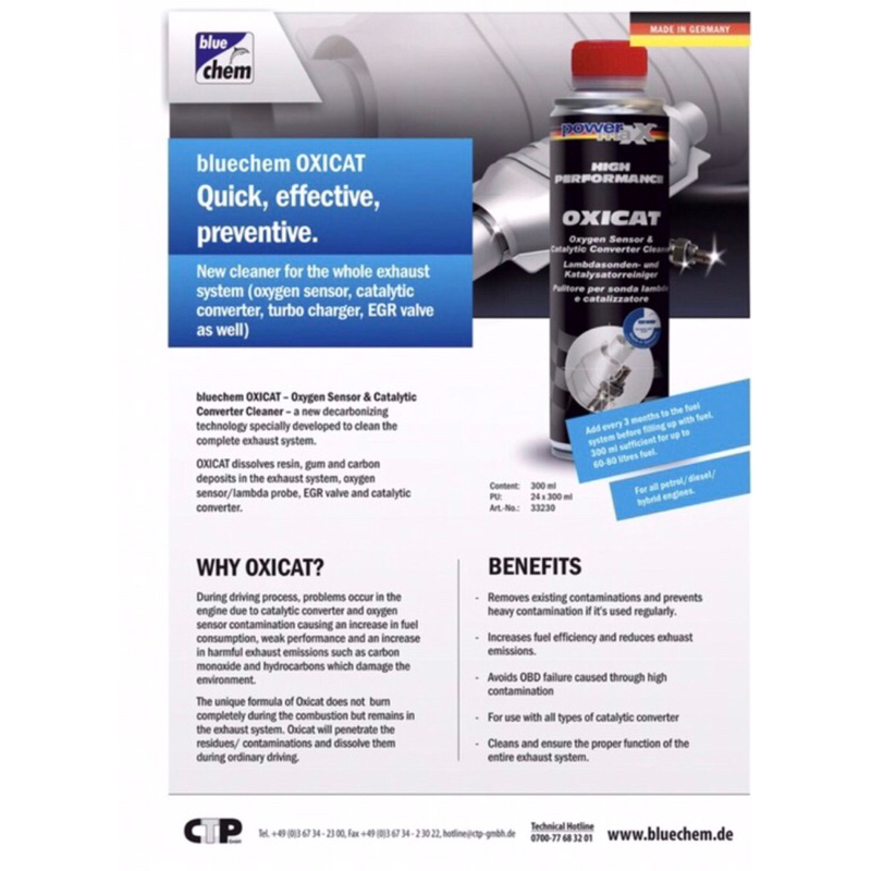 Bluechem- Oxicat Vệ sinh cảm biến oxy ô tô, ngăn ngữa báo lỗi động cơ
