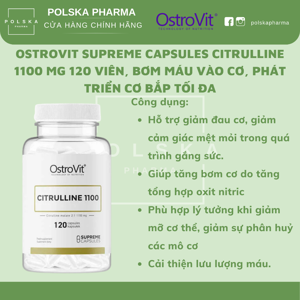 [CHÍNH HÃNG] Ostrovit Supreme Capsules Citrulline (120 Viên) - Thực Phẩm Bổ Sung Tăng Cường Sức Mạnh và Sự Bền Bỉ