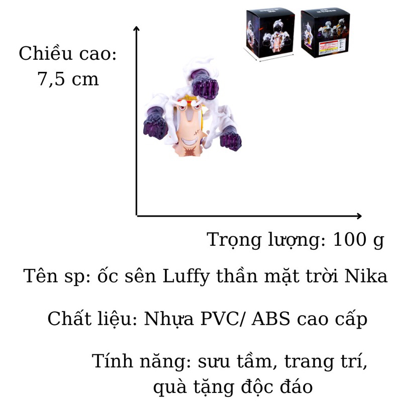Mô hình One Piece Luffy Store ốc sên Luffy gear 5 thần mặt trời nika cao 7cm, figure decor nhân vật anime đảo hải tặc