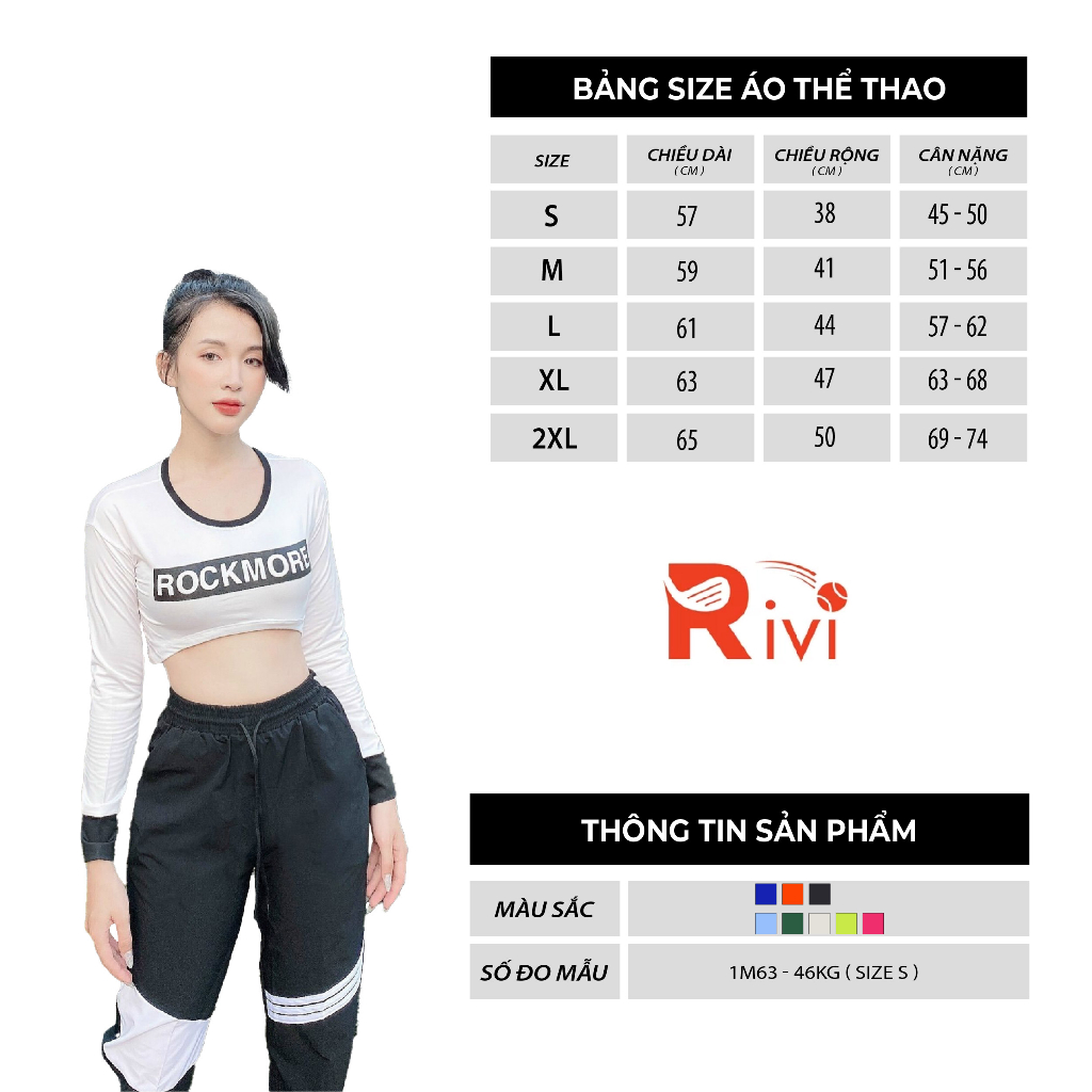 Áo Croptop Nữ dài tay Nữ RIVIO in hình Rockmore ôm Body vải Cotton co giãn thoáng mát thấm hút mồ hôi