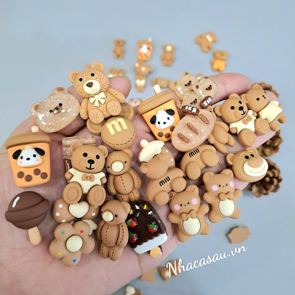 Jibbitz charm sticker đá hình gấu nâu gắn trang trí dép cross, jibbitz sticker màu nâu trang trí dép crocs - Nhà Cá Sấu