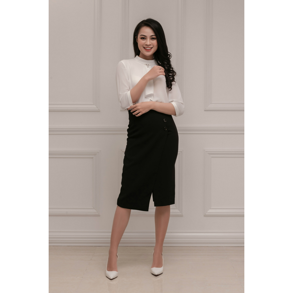 Chân Váy Công Sở Bút Chì WHITE ANT Thiết Kế Form Cơ Bản Xẻ Trước Tinh Tế, Chất Liệu Text Hàn Siêu Bền Đẹp 11102848C.301