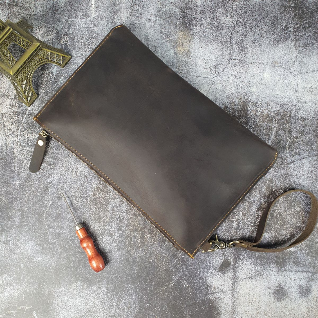 Clutch cầm tay nam da bò sáp CL152LEA  - 100% da bò thật, BH 3 năm