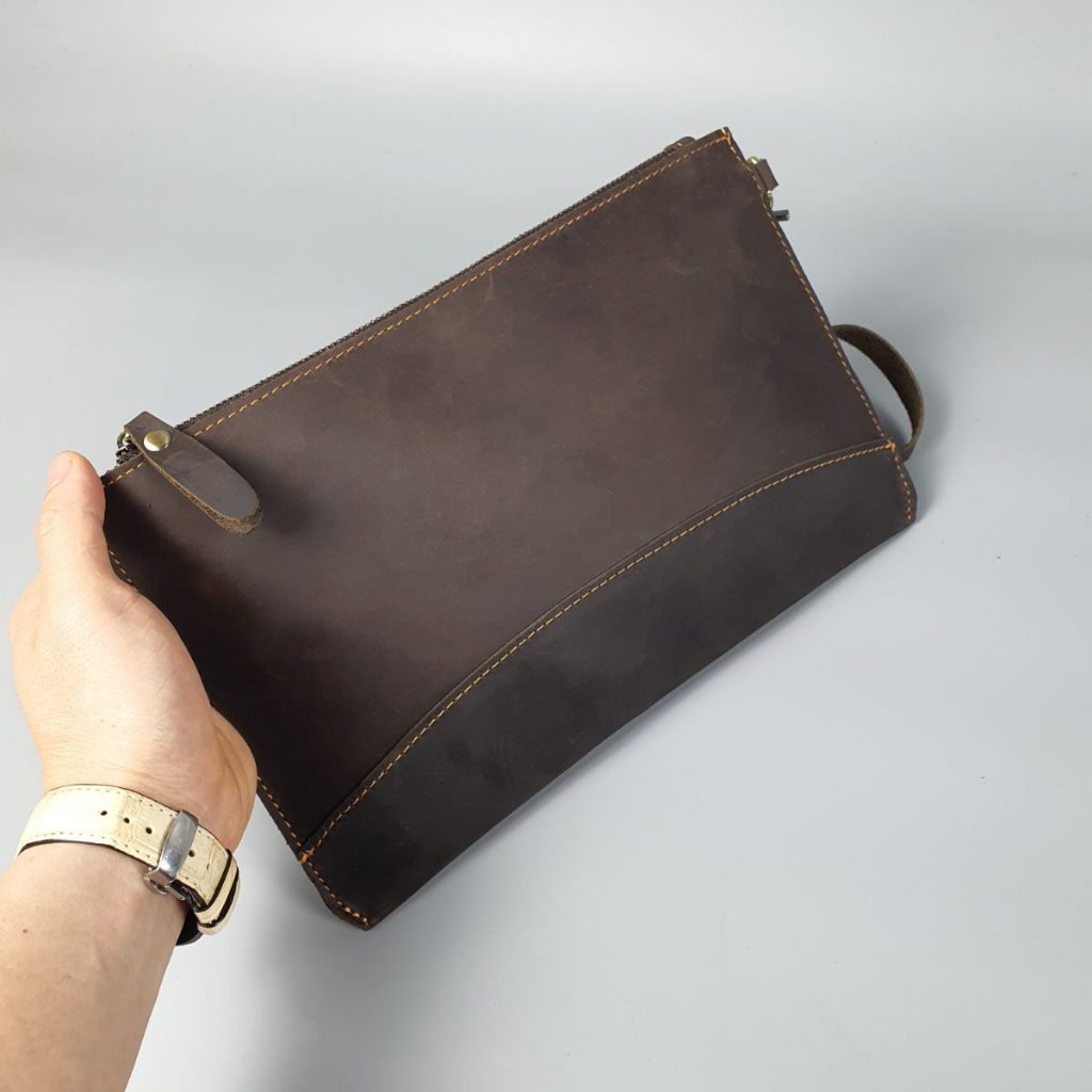 Clutch cầm tay nam da bò sáp CL152LEA  - 100% da bò thật, BH 3 năm