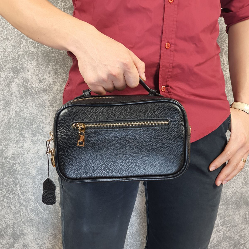 Túi golf khóa số cầm tay kết hợp đeo chéo da bò thật CL153LEA  - 100% da thật, BH 3 năm