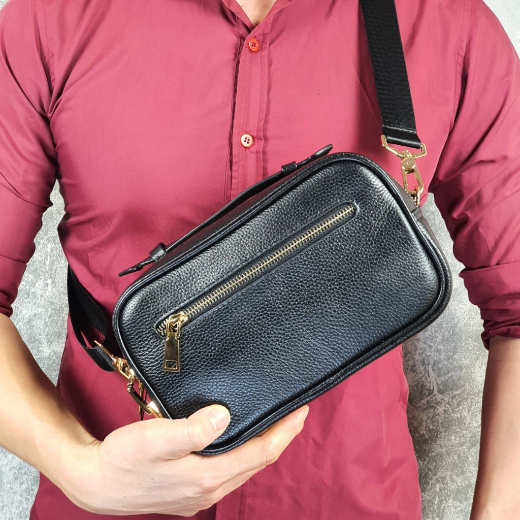 Túi golf khóa số cầm tay kết hợp đeo chéo da bò thật CL153LEA  - 100% da thật, BH 3 năm