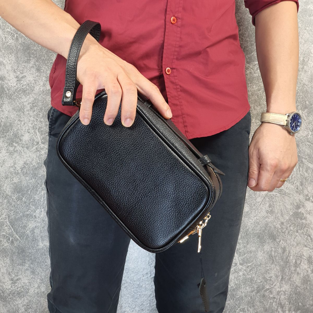 Túi golf khóa số cầm tay kết hợp đeo chéo da bò thật CL153LEA  - 100% da thật, BH 3 năm