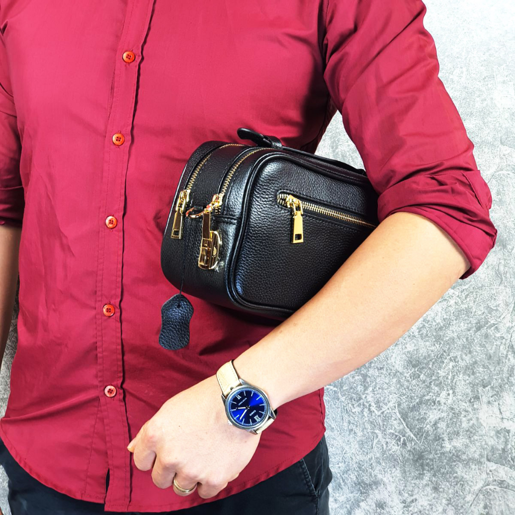 Túi golf khóa số cầm tay kết hợp đeo chéo da bò thật CL153LEA  - 100% da thật, BH 3 năm