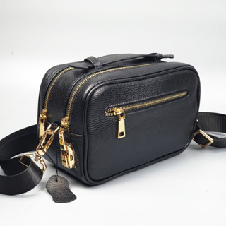 [Da thật] Túi golf khóa số cầm tay kết hợp đeo chéo da bò thật CL153LEA (Đen) - 100% da thật, BH 3 năm