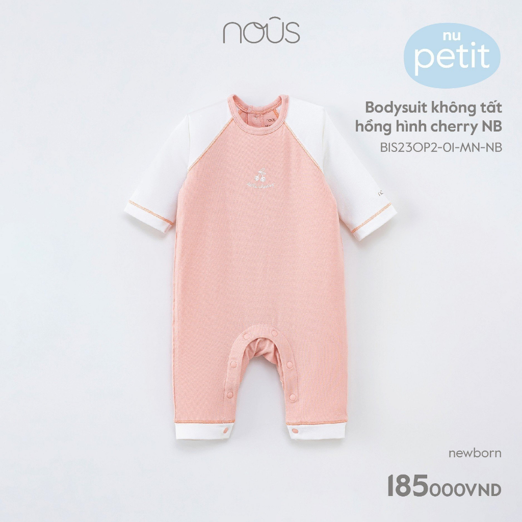 Bộ quần áo sơ sinh Nous hoạt tiết hồng cherry, bé trai bé gái chất liệu Nu petit kháng khuẩn cho bé