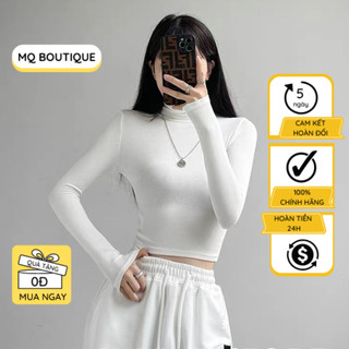 Áo croptop dài tay nữ cổ cao giữ nhiệt ấm kiểu ôm body vải cotton co giãn tốt thiết kế MQ Boutique