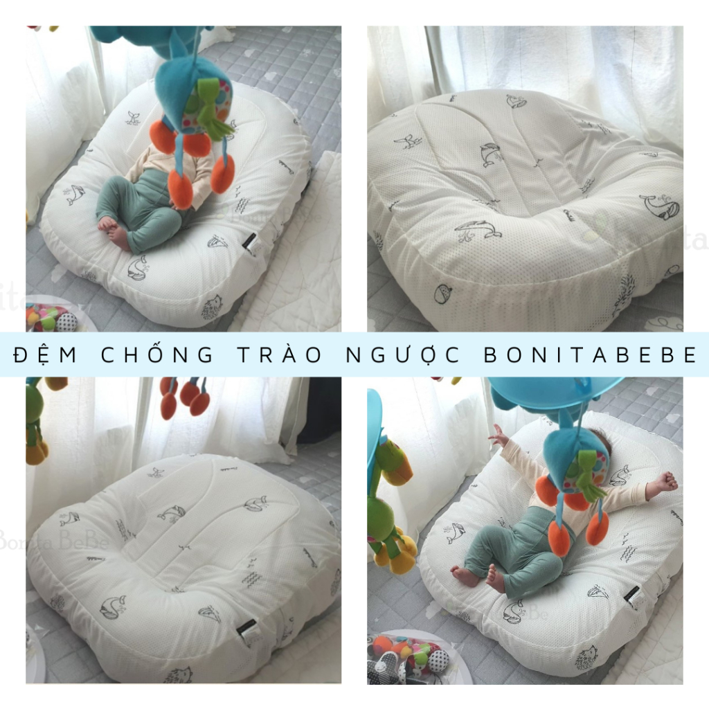 Bộ đệm chống trào ngược BONITABEBE cho bé + Chăn hè 2 lớp Loe mỏng nhẹ thoáng mát nhập khẩu Hàn Quốc