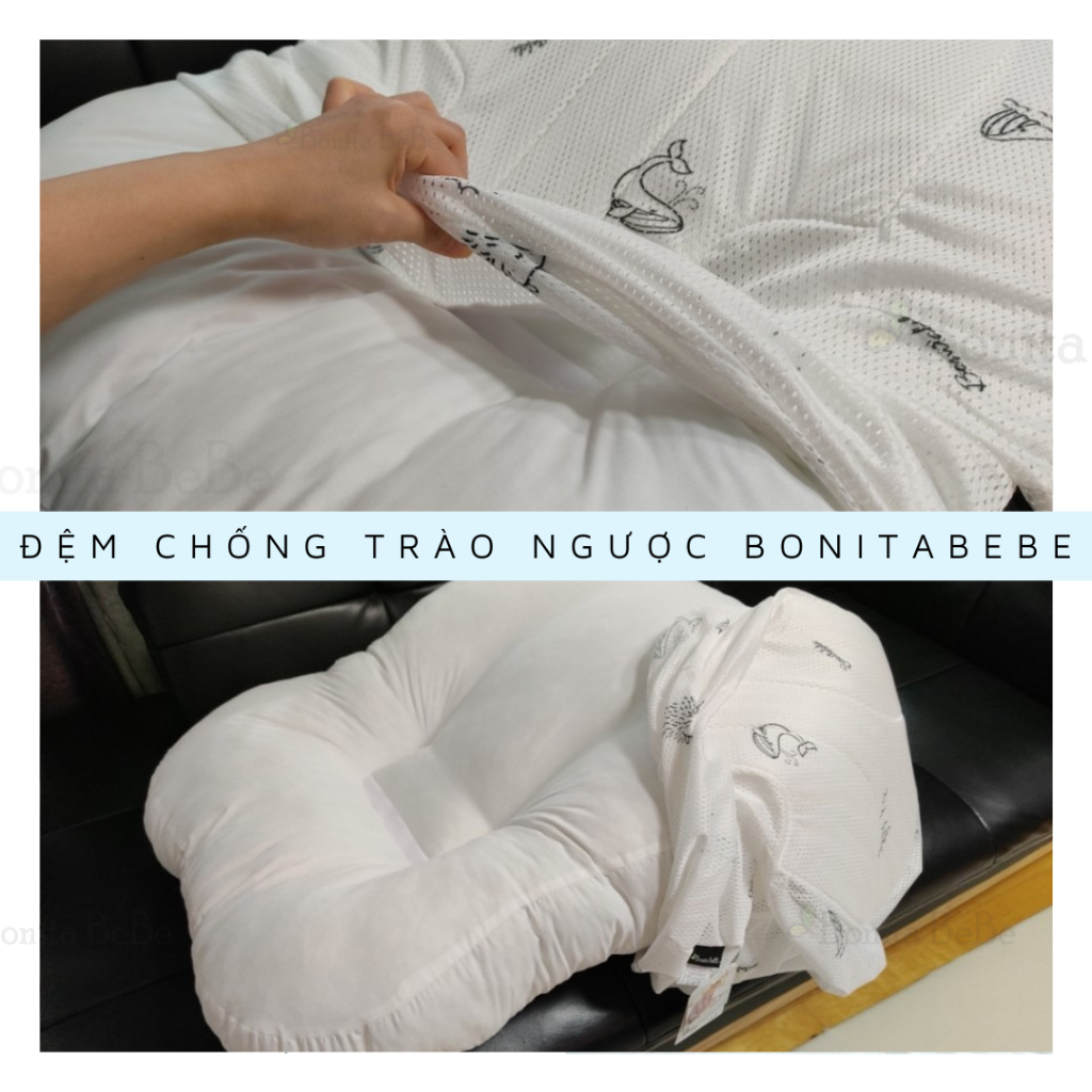 Bộ đệm chống trào ngược BONITABEBE cho bé + Chăn hè 2 lớp Loe mỏng nhẹ thoáng mát nhập khẩu Hàn Quốc