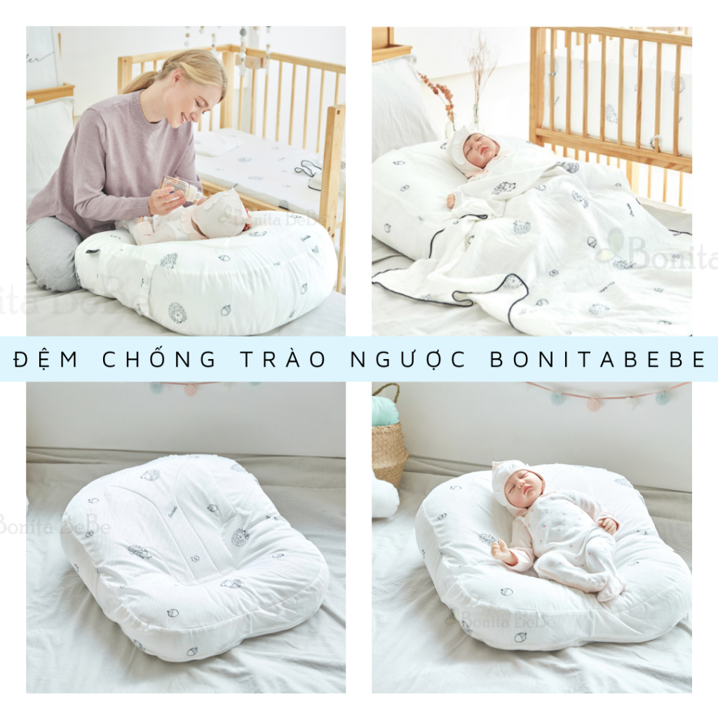 Bộ đệm chống trào ngược BONITABEBE cho bé + Chăn hè 2 lớp Loe mỏng nhẹ thoáng mát nhập khẩu Hàn Quốc