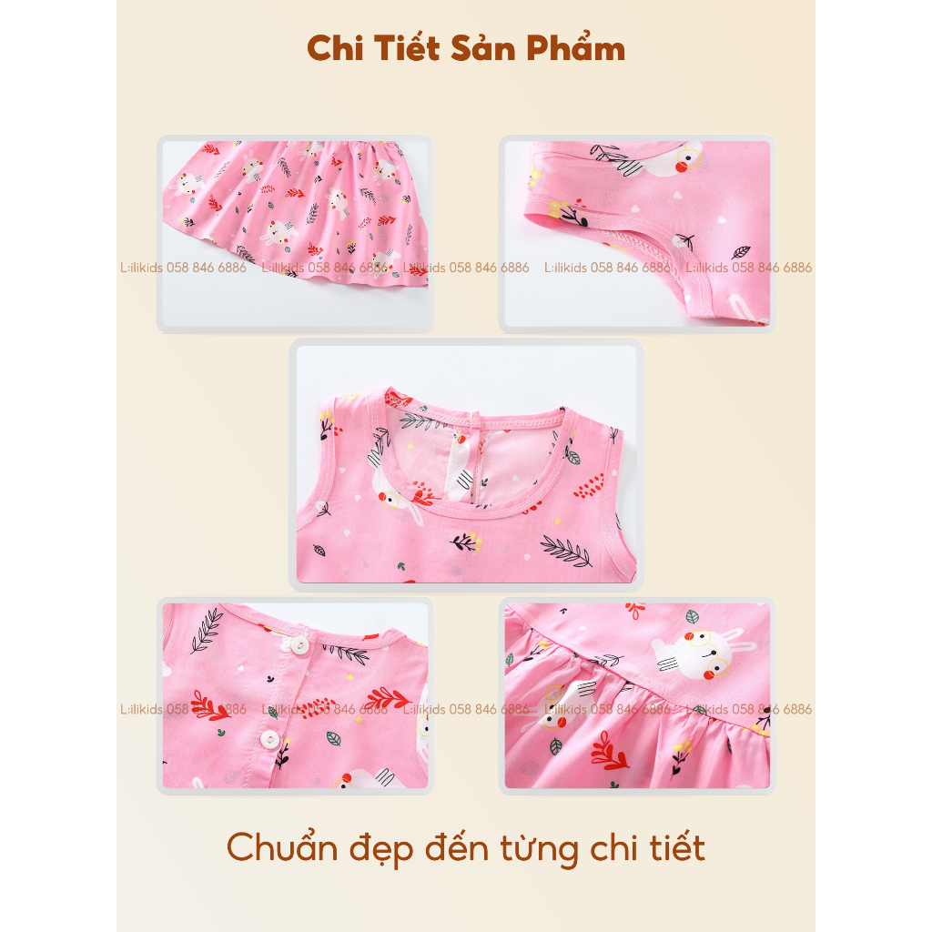 Váy đầm cho bé LiLiKids vải lanh lụa họa tiết dễ thương, váy cho bé gái 7-19 Kg