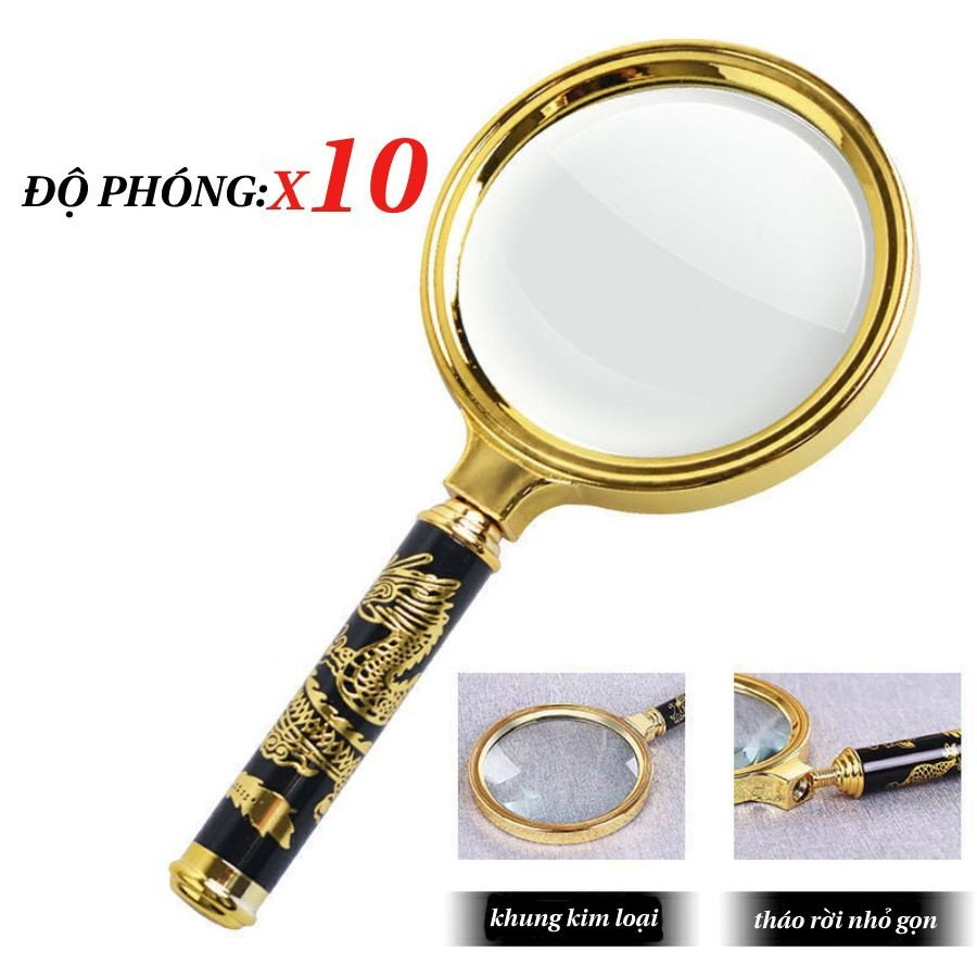 Kính Lúp Cầm tay Phóng Đại Gấp 10 - 15 Lần Tay Cầm Kim Loại, Mắt Kính Thủy Tinh Trong Suốt Chống Trầy