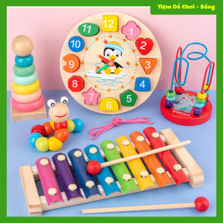 Bộ đồ chơi 6 món thông minh cho bé bằng gỗ, Đồ chơi phát triển trí tuệ, Đồ chơi bằng gỗ montessori