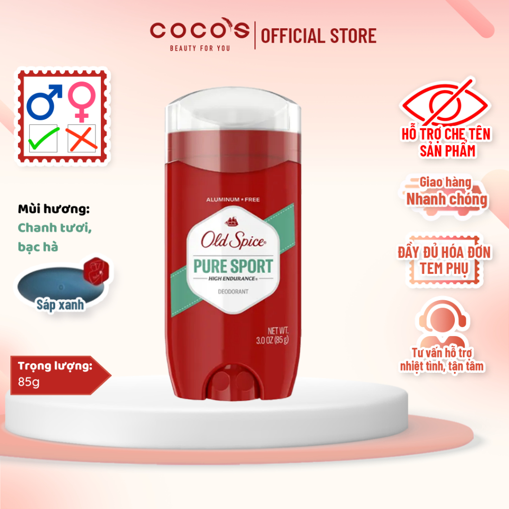 Lăn Khử Mùi Old Spice Hương Pure Sport 85g (Sáp Xanh)