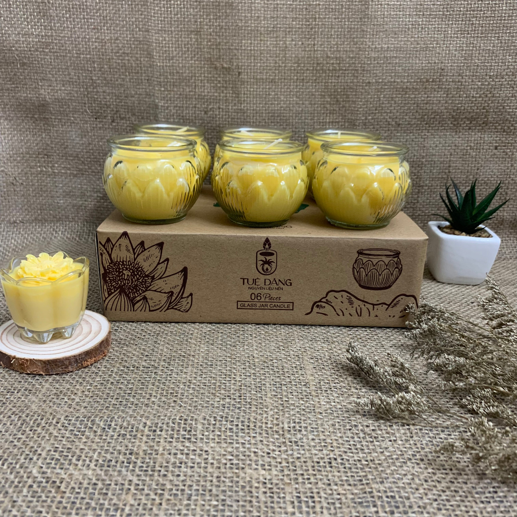 Hộp 06 ly làm nến hoa sen tròn Tặng kèm 06 bấc nến cotton không khói - Tuệ Đăng