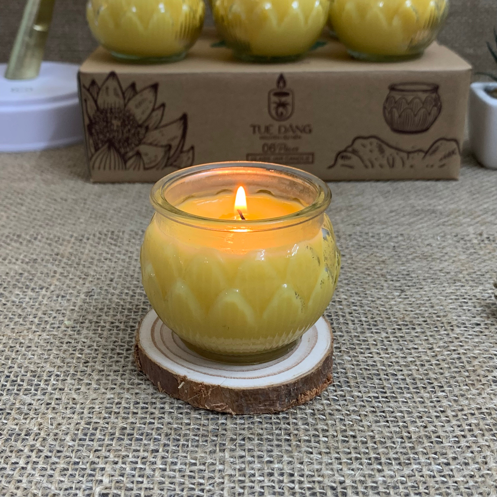 Hộp 06 ly làm nến hoa sen tròn Tặng kèm 06 bấc nến cotton không khói - Tuệ Đăng